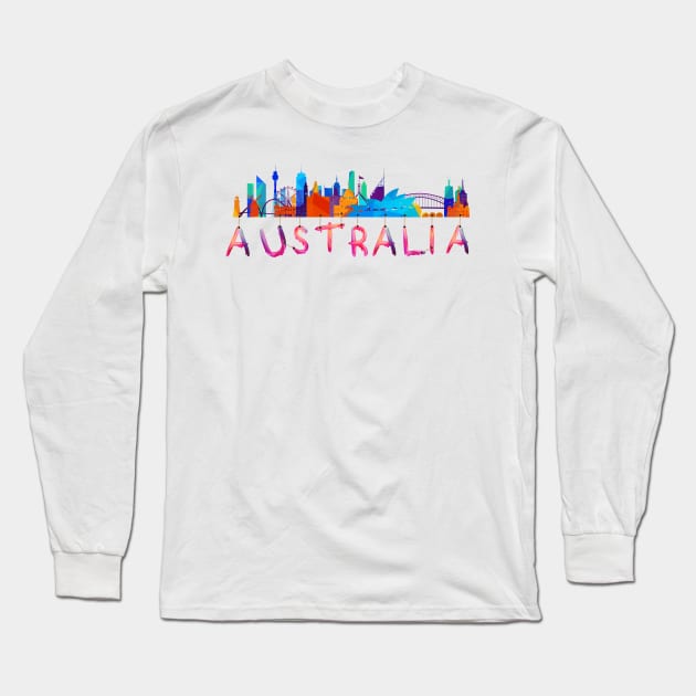 Australia Landmarks Watercolor  letter Art - Pink lettering Long Sleeve T-Shirt by zoolos